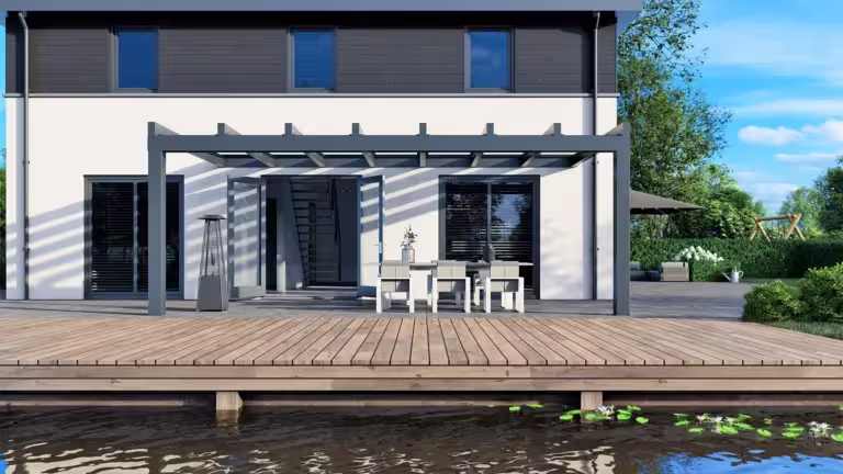 Kompakte Flachdach Terrassenüberdachung Modell COMPACT aus Aluminium
